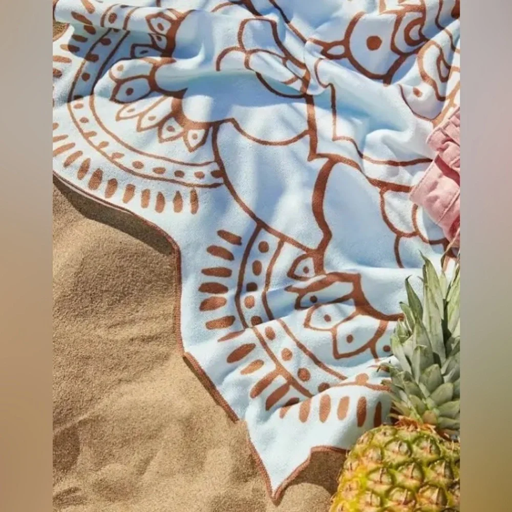 Vix Paula Hermanny Blue Brown Lotus Flower Beach Towel about 52” diameter